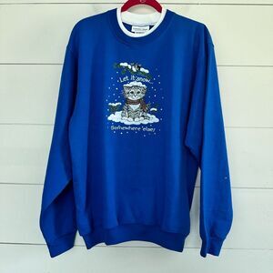 Country Store Women’s Large Blue Let is Snow Cat Lover Sweatshirt